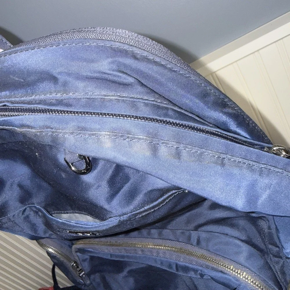 TUMI Navy Blue Nylon Silver Medium Backpack Book Bag Work Commuter Bag